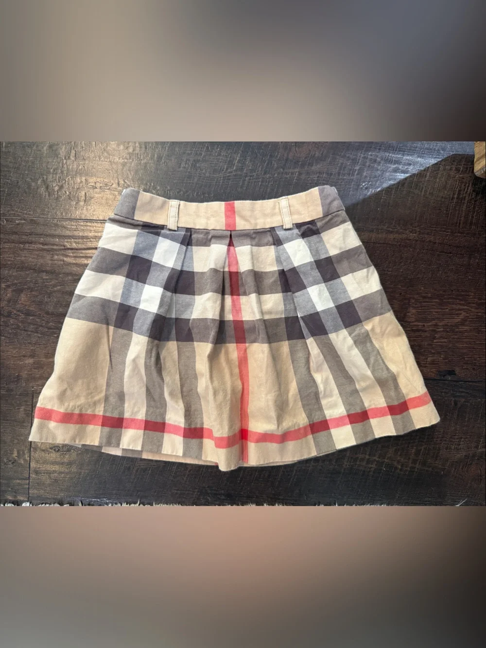 Burberry Beige Plaid Skirt with Red & Black Accents